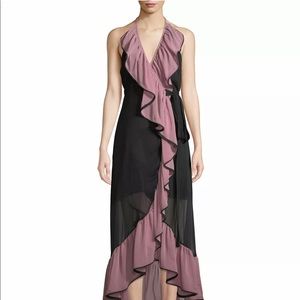 Misa Los Angeles ruffle dress pink and black